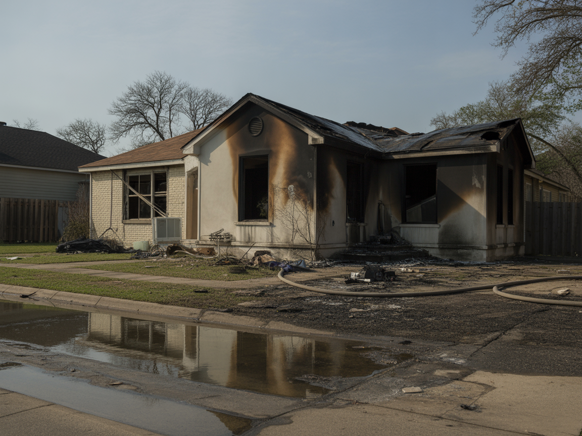 Fire damaged house interior