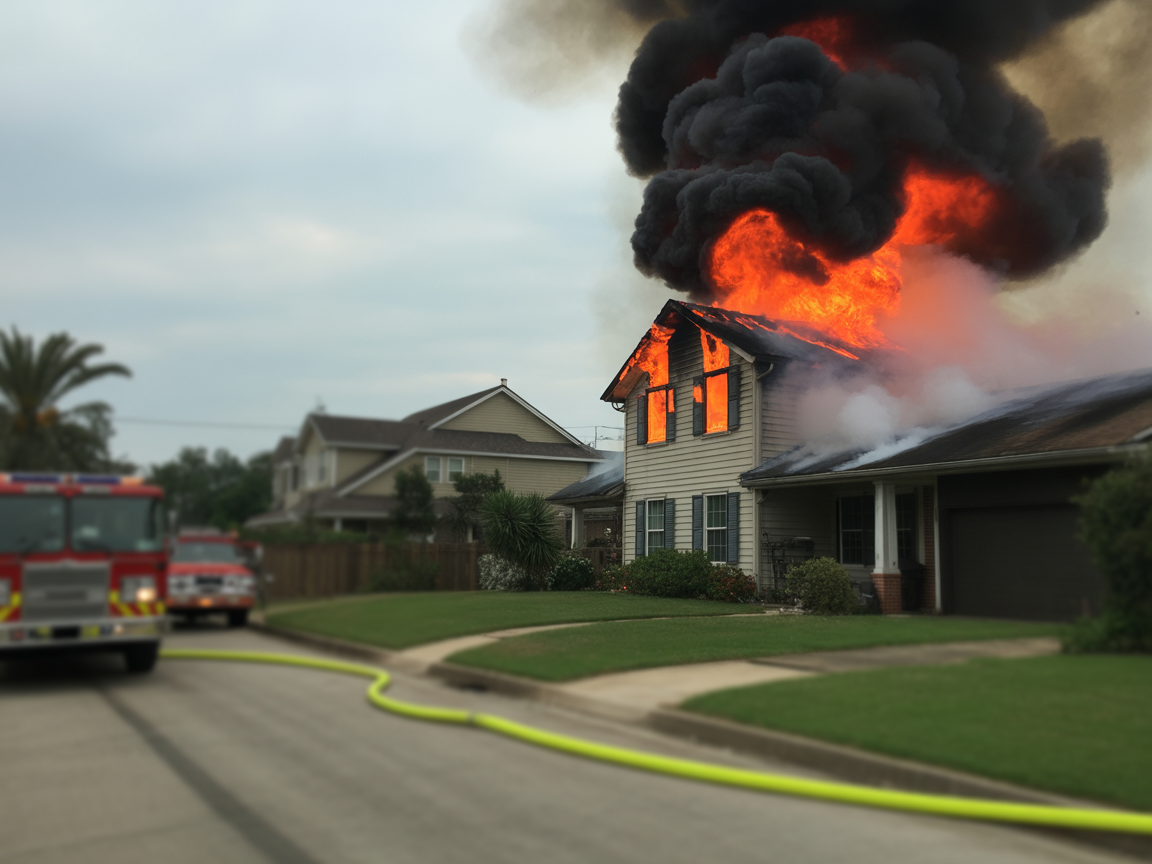 Fire damaged house exterior
